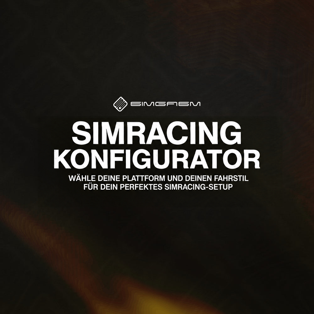 Simracing-Konfigurator: Wähle deine Plattform und deinen Fahrstil.