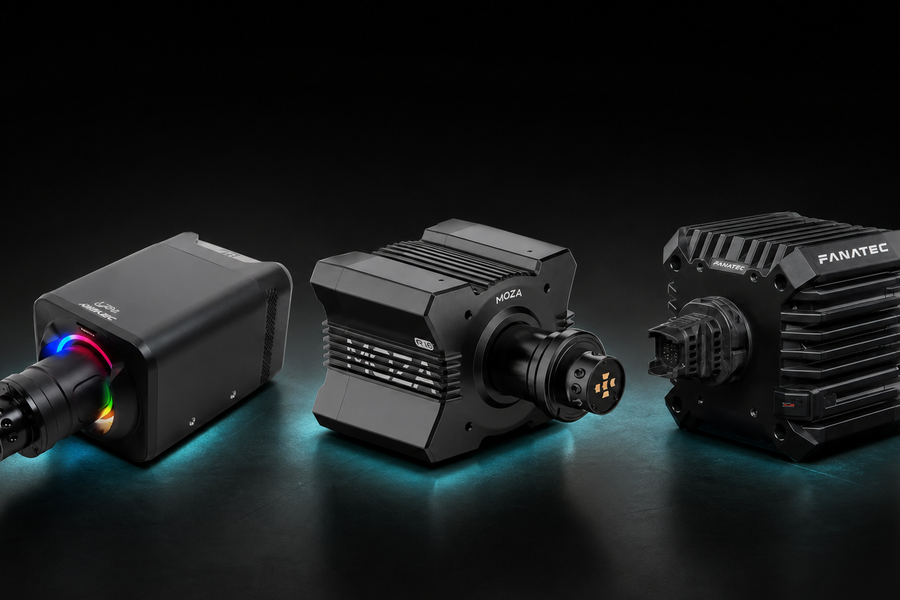 Simagic Alpha Mini, MOZA R9 and Fanatec CSL DD wheelbases compared for 10 Nm direct-drive sim racing