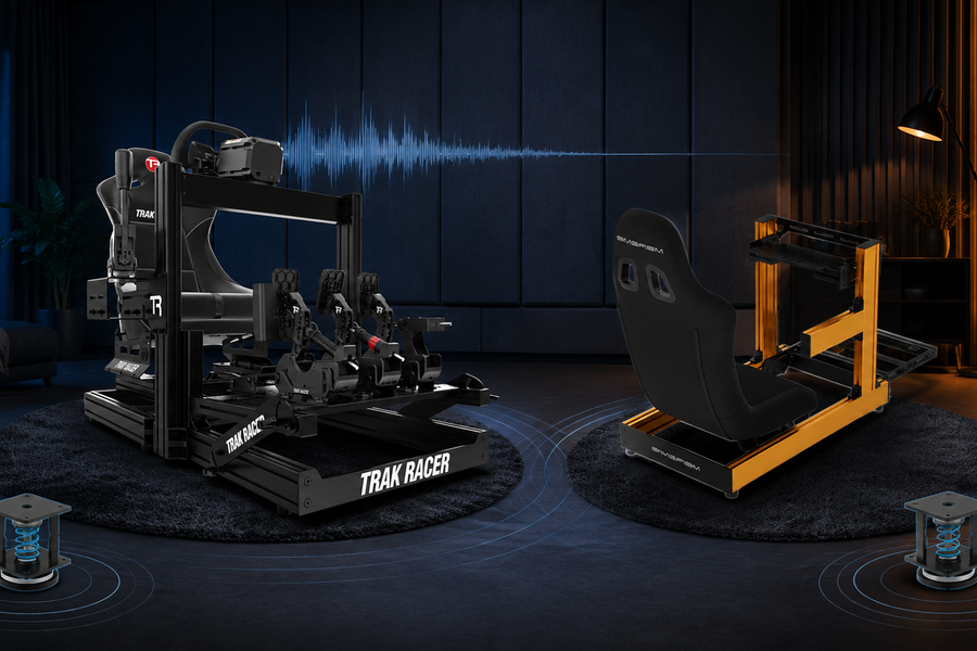 Trak Racer and SIMGASM aluminium profile cockpits in a quiet vibration-controlled room