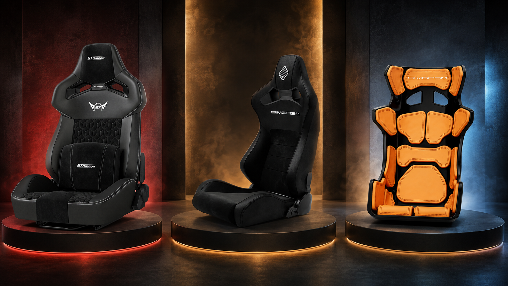GT Omega racing seat compared with SIMGASM Core Recline and Atlas GT seats