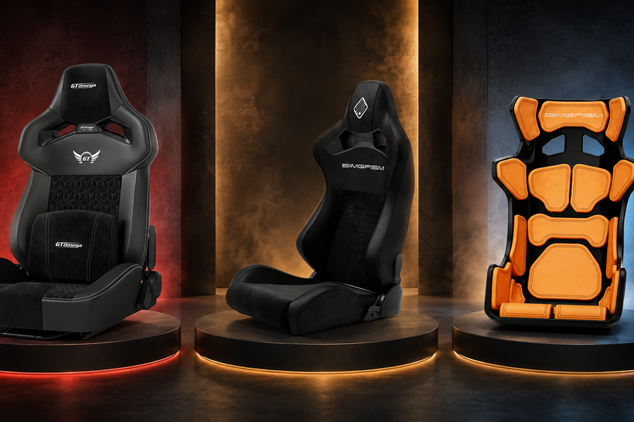 GT Omega racing seat compared with SIMGASM Core Recline and Atlas GT seats