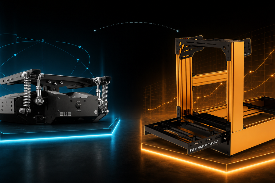 Next Level Racing Motion Platform V3 planning beside a SIMGASM racing cockpit