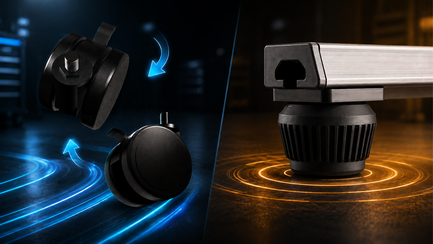 Caster wheels compared with leveling feet for an aluminium sim racing cockpit