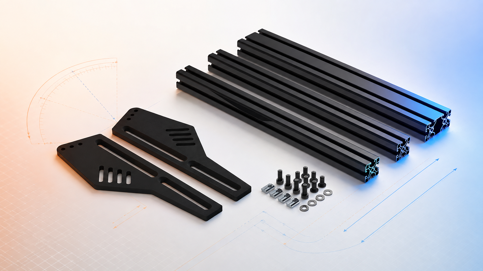 TREQ pedal deck brackets, profiles and mounting hardware