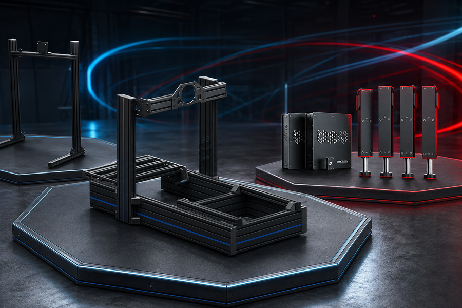 TREQ cockpit, monitor stand and Qubic motion actuators for motion readiness planning