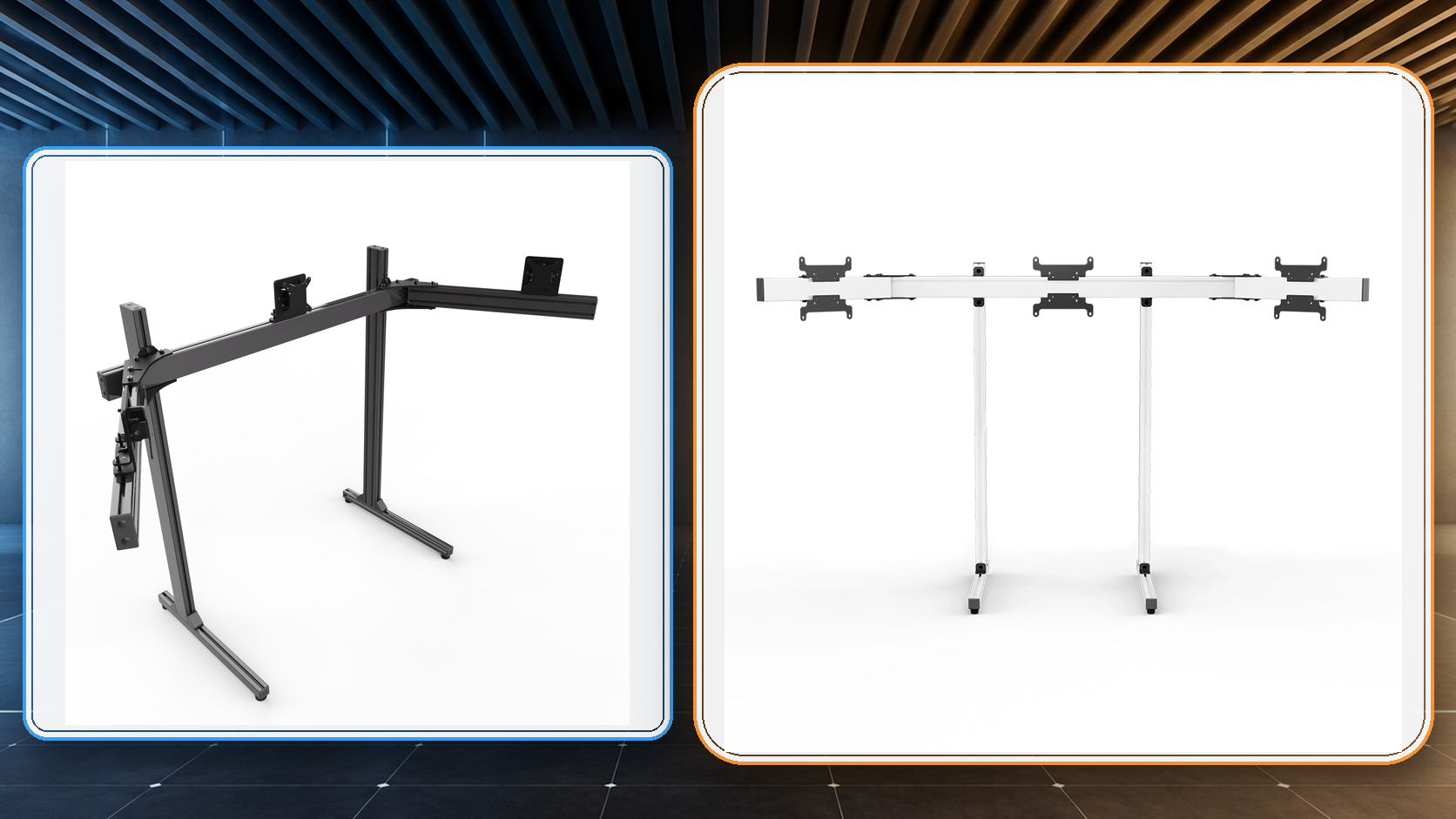 Advanced SimRacing triple monitor stand compared with SIMGASM Apex