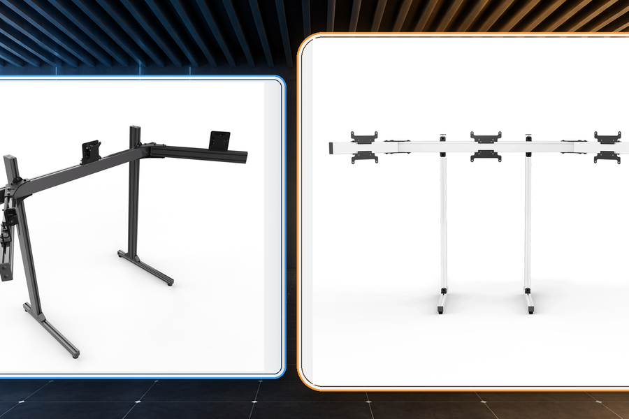 Advanced SimRacing triple monitor stand compared with SIMGASM Apex