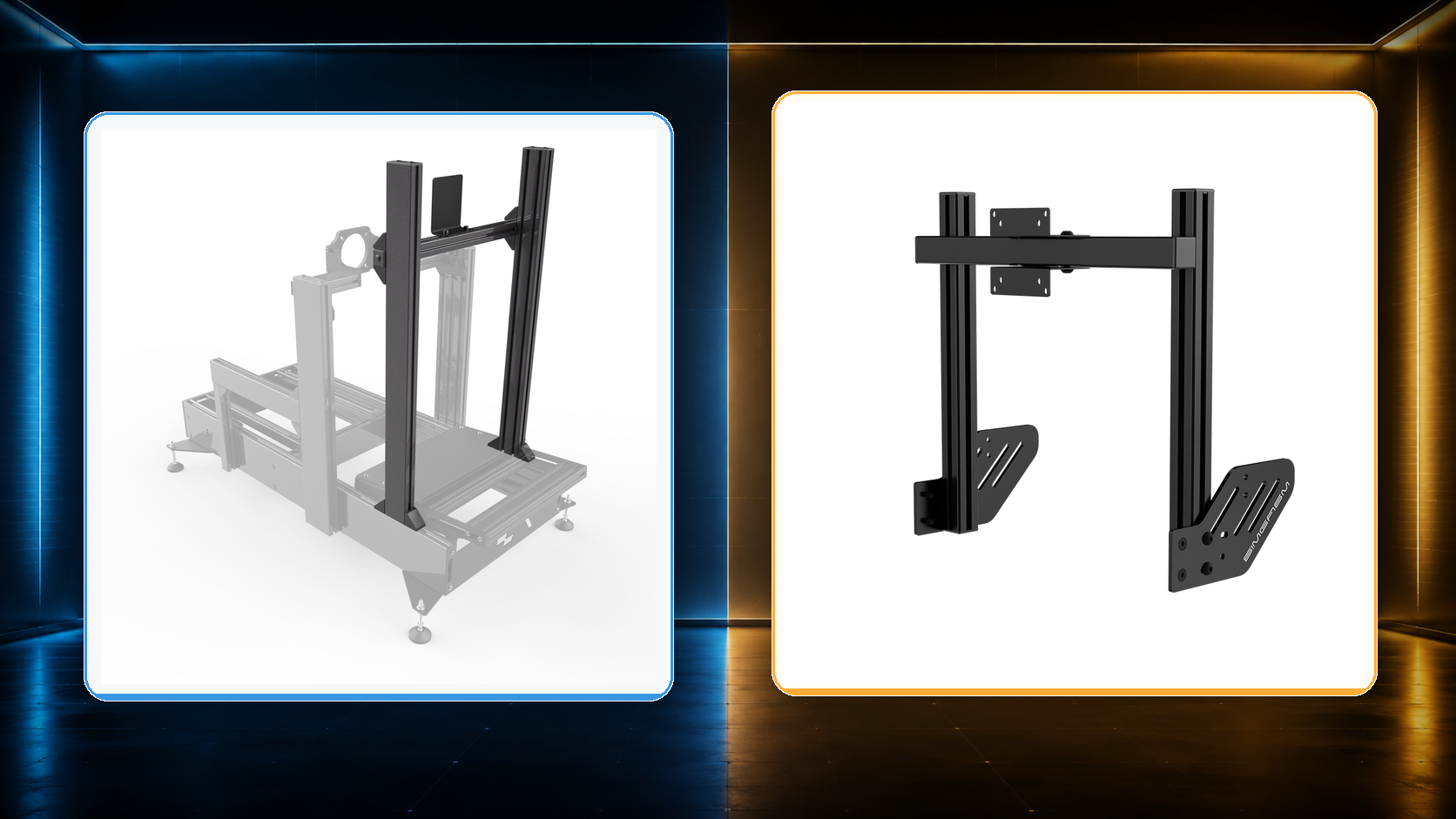 Advanced SimRacing integrated monitor stand compared with SIMGASM Core