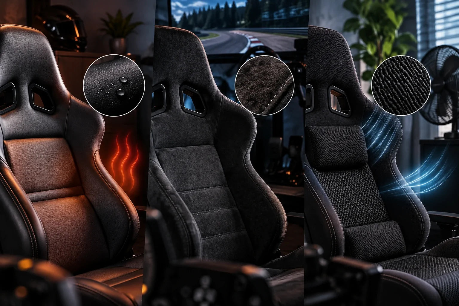 Which sim racing seat material stays the coolest?