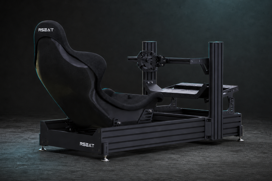 Used RSeat aluminium-profile sim racing cockpit shown for a pre-purchase inspection checklist