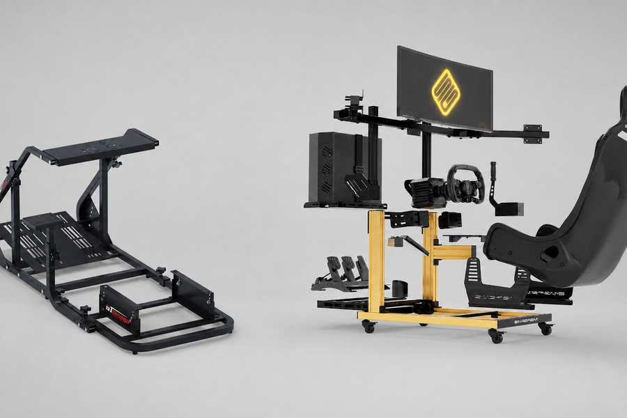 GT Omega ART and SIMGASM Hobby sim racing cockpits shown side by side for comparison