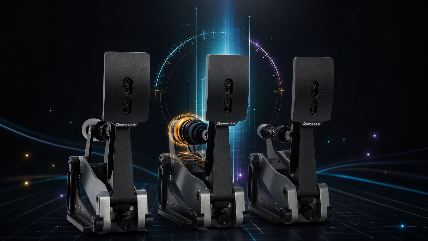 Load-cell sim racing pedals with brake-force, pedal-travel and calibration graphics
