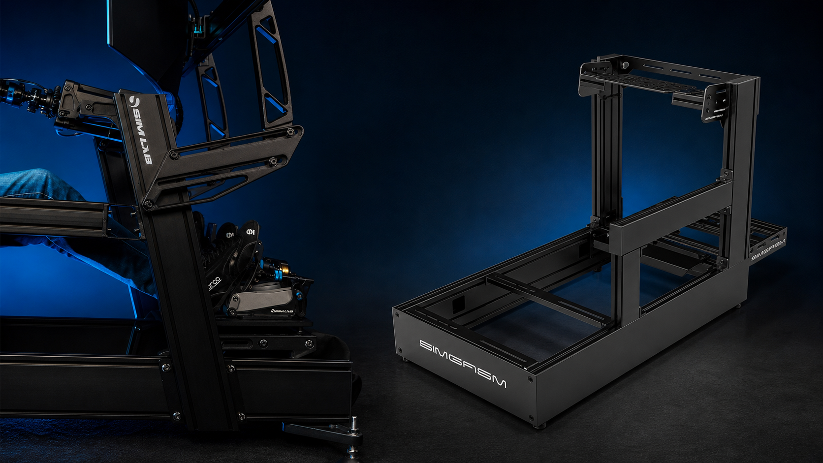 Sim-Lab P1X Pro and SIMGASM Pro 160x40 aluminium-profile cockpits compared in a structural close-up