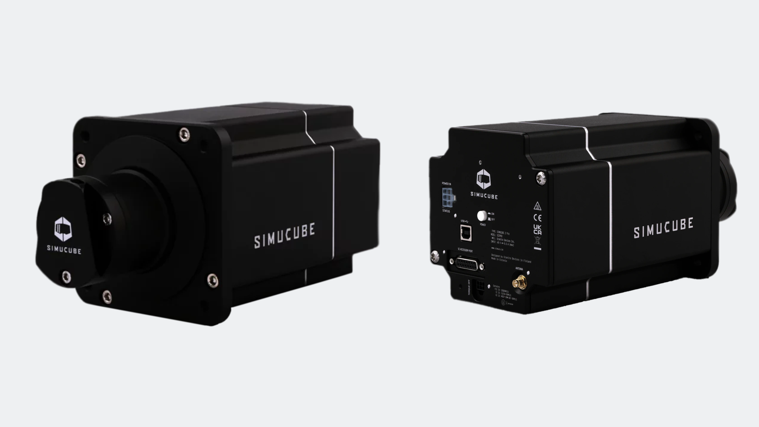 Original front and rear product views of the Simucube 2 Pro wheelbase