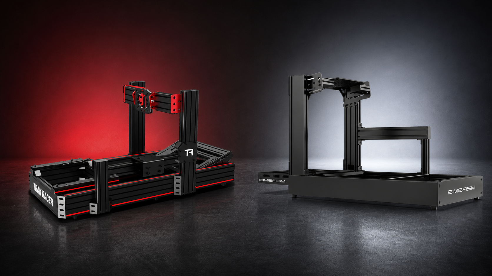 Trak Racer TR120 and SIMGASM Sport 120-profile aluminium sim racing cockpits compared side by side