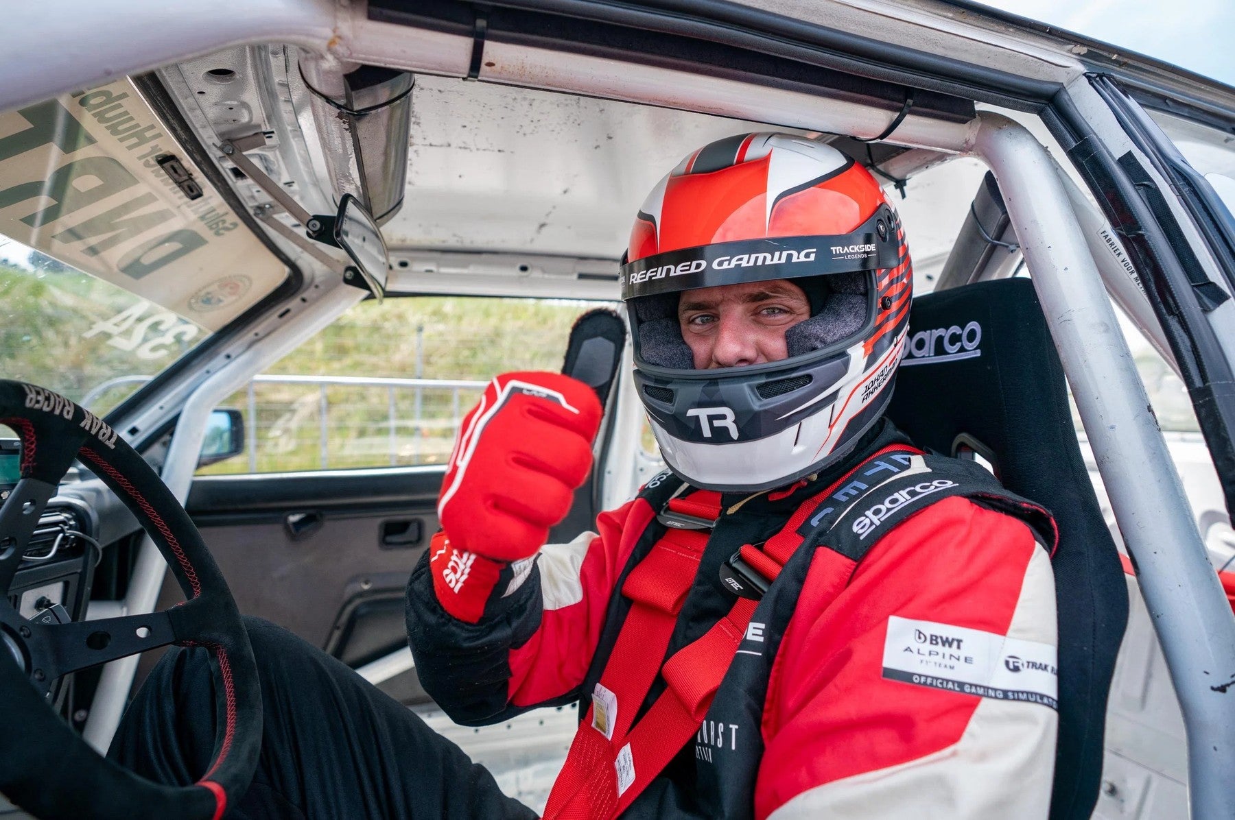 Johan Akkerman inside his Alpine A110 Cup car during wet conditions at Circuit Paul Armagnac in Nogaro.