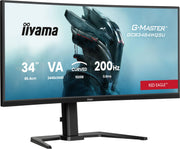 Three-quarter view of the curved IIYAMA G-MASTER GCB3484WQSU-B2 monitor and stand