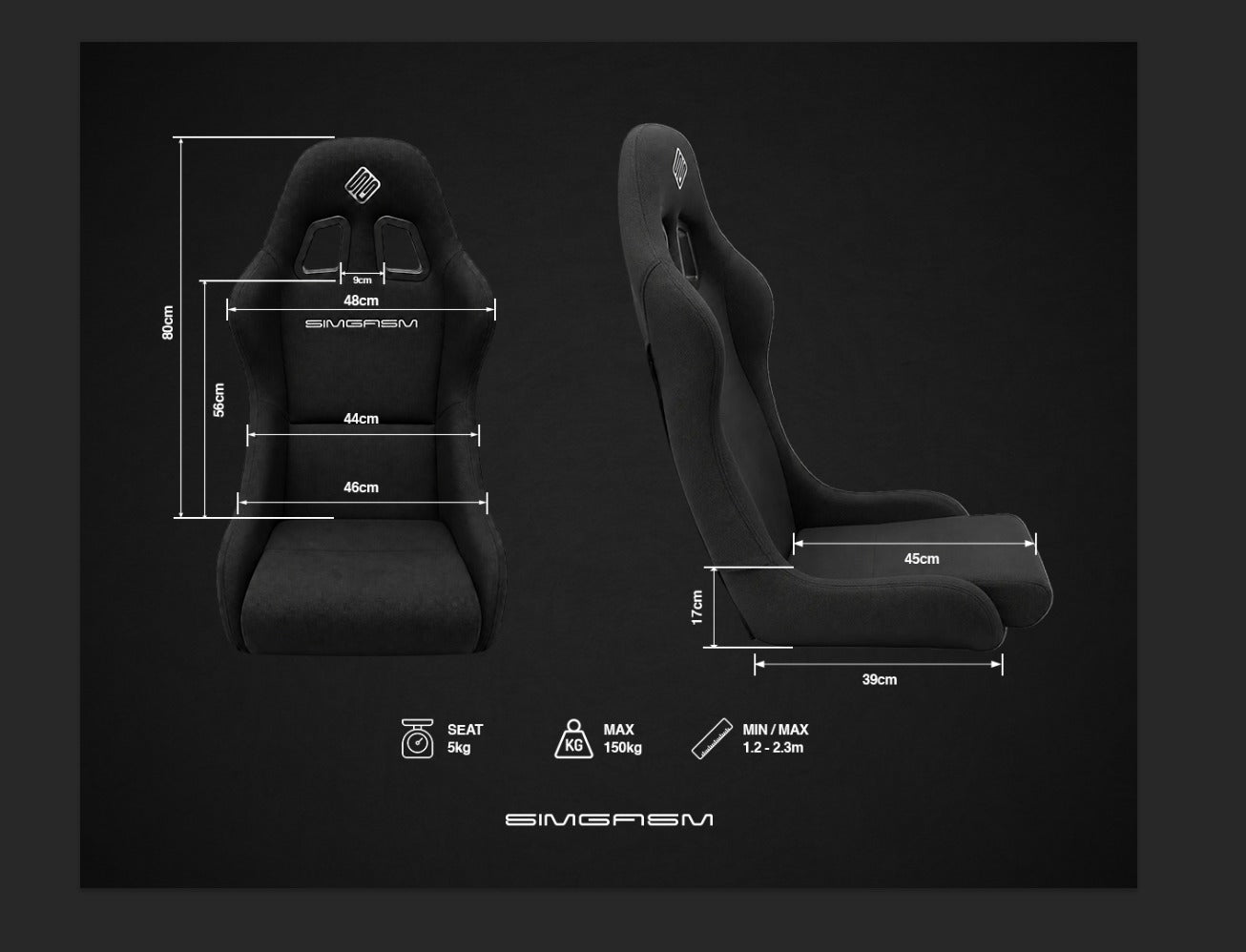 SIMGASM | Core skořepinová závodní sedačka – černá specifications