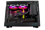 Straight side view inside the SIMGASM PC COOL with RGB fans, liquid cooling and Radeon graphics card