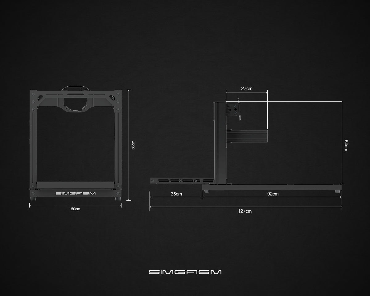SIMGASM | Cockpit sim racing en aluminium Hobby - Noir specifications