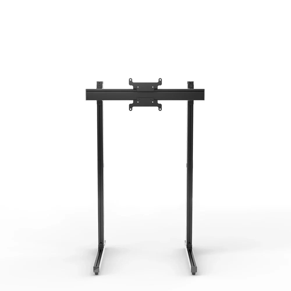 Front three-quarter view of the black SIMGASM Apex freestanding single monitor stand
