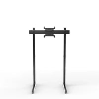 Front three-quarter view of the black SIMGASM Apex freestanding single monitor stand