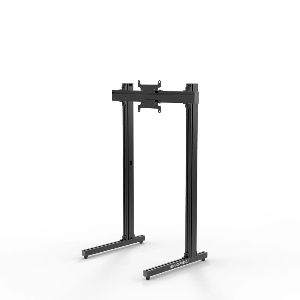 Straight-on view of the black SIMGASM Apex freestanding single monitor stand