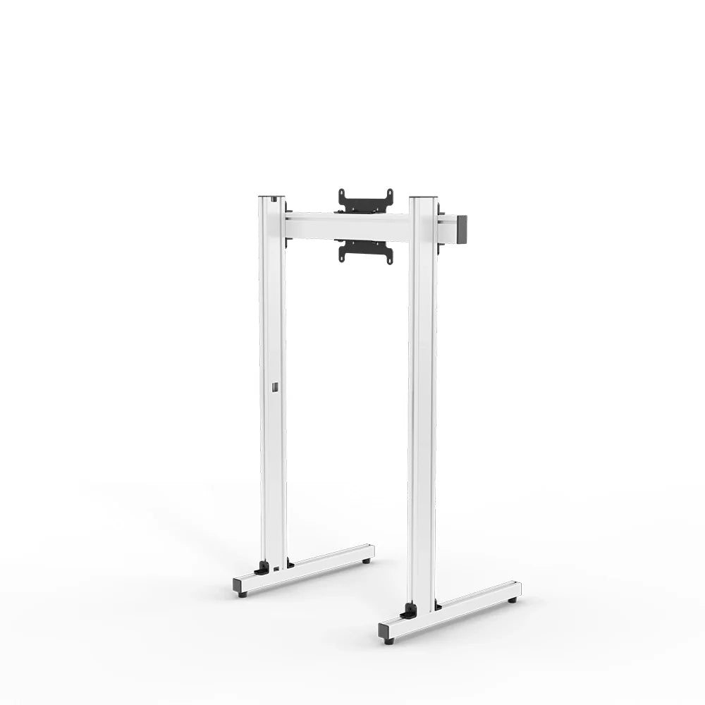 Right three-quarter view of the white SIMGASM Apex freestanding single monitor stand