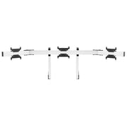 Left three-quarter view of the white SIMGASM Apex integrated triple monitor stand