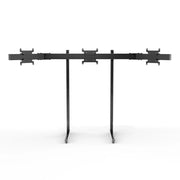 Front three-quarter view of the black SIMGASM Apex freestanding triple monitor stand