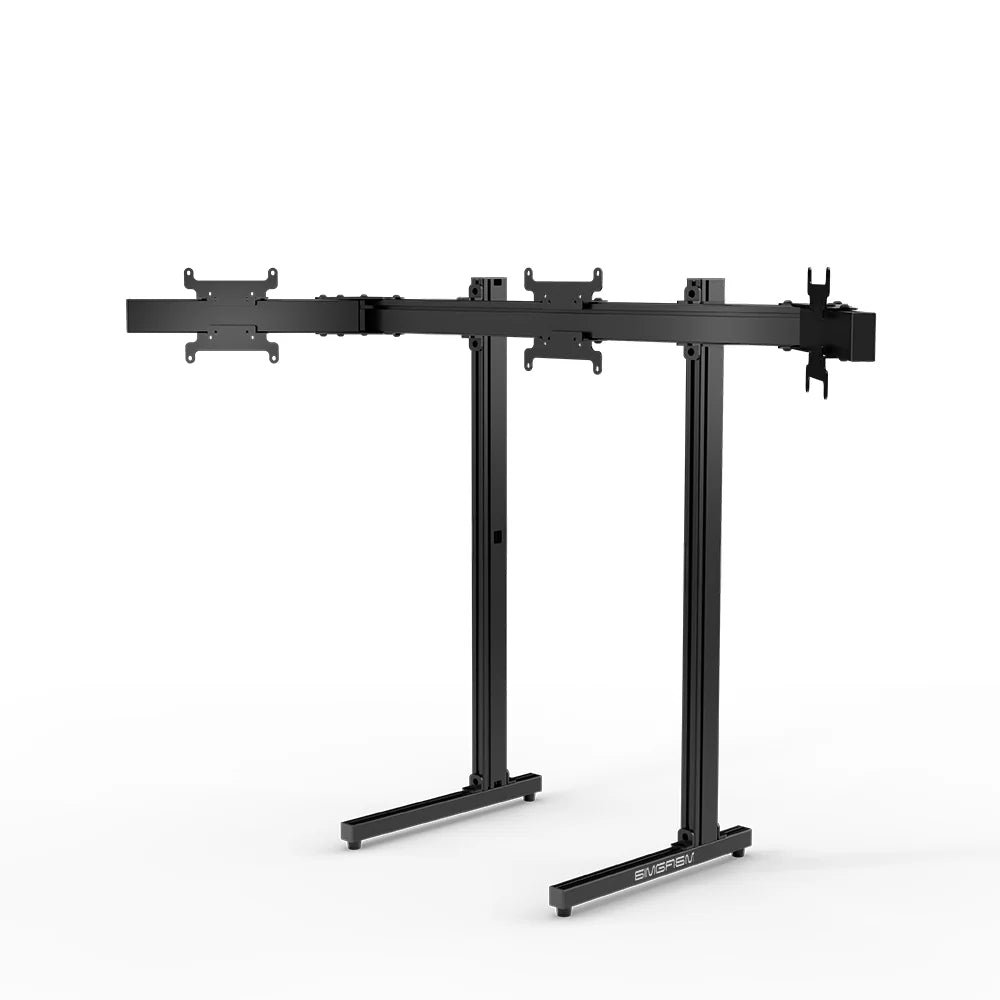 Straight-on view of the black SIMGASM Apex freestanding triple monitor stand