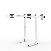 Straight-on view of the white SIMGASM Apex freestanding triple monitor stand