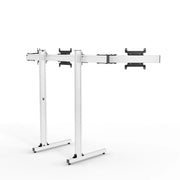 Right three-quarter view of the white SIMGASM Apex freestanding triple monitor stand