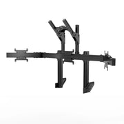 Straight-on view of the black SIMGASM Apex integrated quad monitor stand