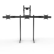 Front three-quarter view of the black SIMGASM Apex freestanding quad monitor stand