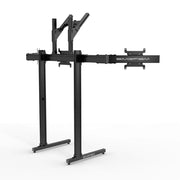 Rear three-quarter view of the black SIMGASM Apex freestanding quad monitor stand