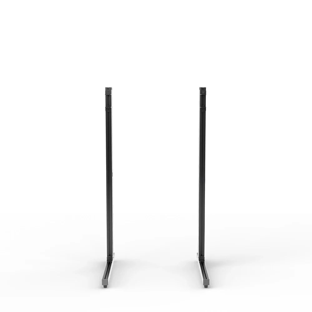 Front three-quarter view of the black SIMGASM Apex freestanding monitor stand support-leg set