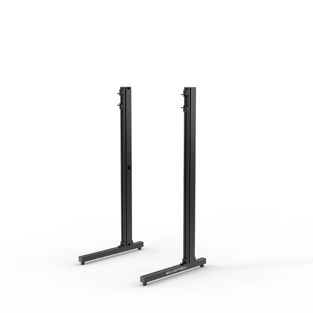 Rear three-quarter view of the black SIMGASM Apex freestanding monitor stand support-leg set