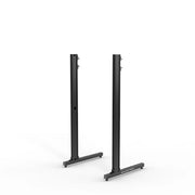 End-on view of the black SIMGASM Apex freestanding monitor stand support-leg set