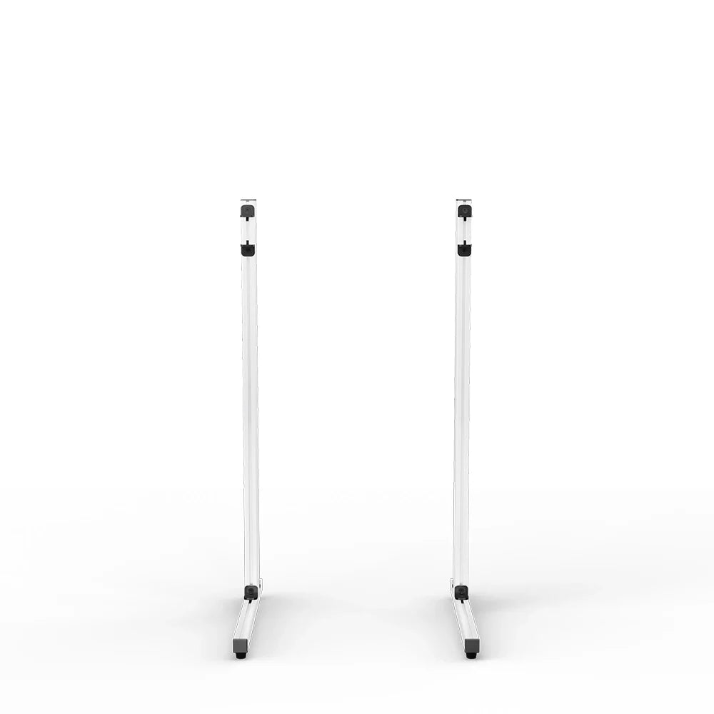 Left three-quarter view of the white SIMGASM Apex freestanding monitor stand support-leg set