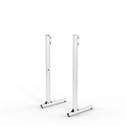 Straight-on view of the white SIMGASM Apex freestanding monitor stand support-leg set