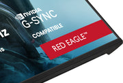 Close-up of the IIYAMA GB3272QSU-B1 screen corner with G-SYNC Compatible and Red Eagle branding