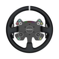 Straight front view of the MOZA CS V2P steering wheel and illuminated button layout