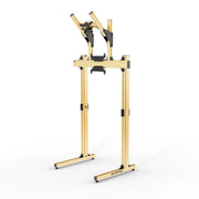 SIMGASM Apex Free Standing Double Monitor Stand VESA 75/200 in gold, angled view