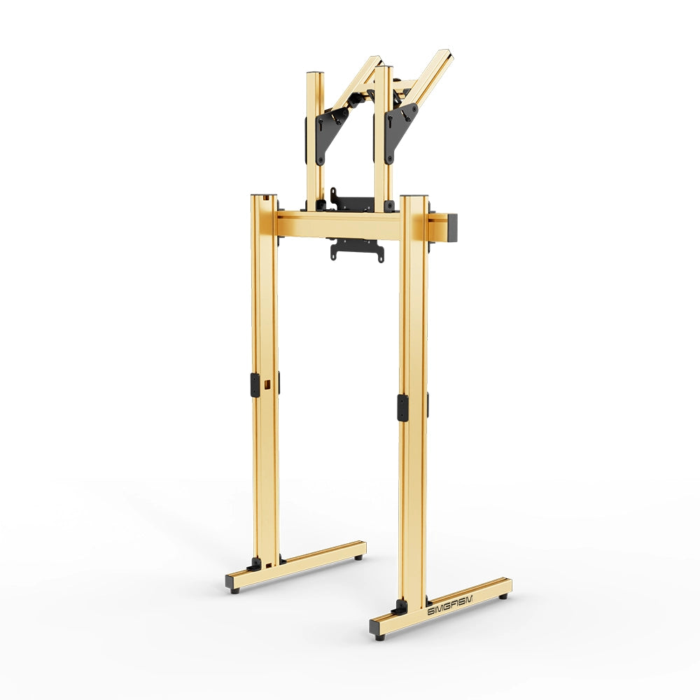 SIMGASM Apex Free Standing Double Monitor Stand VESA 75/200 in gold, opposite angle