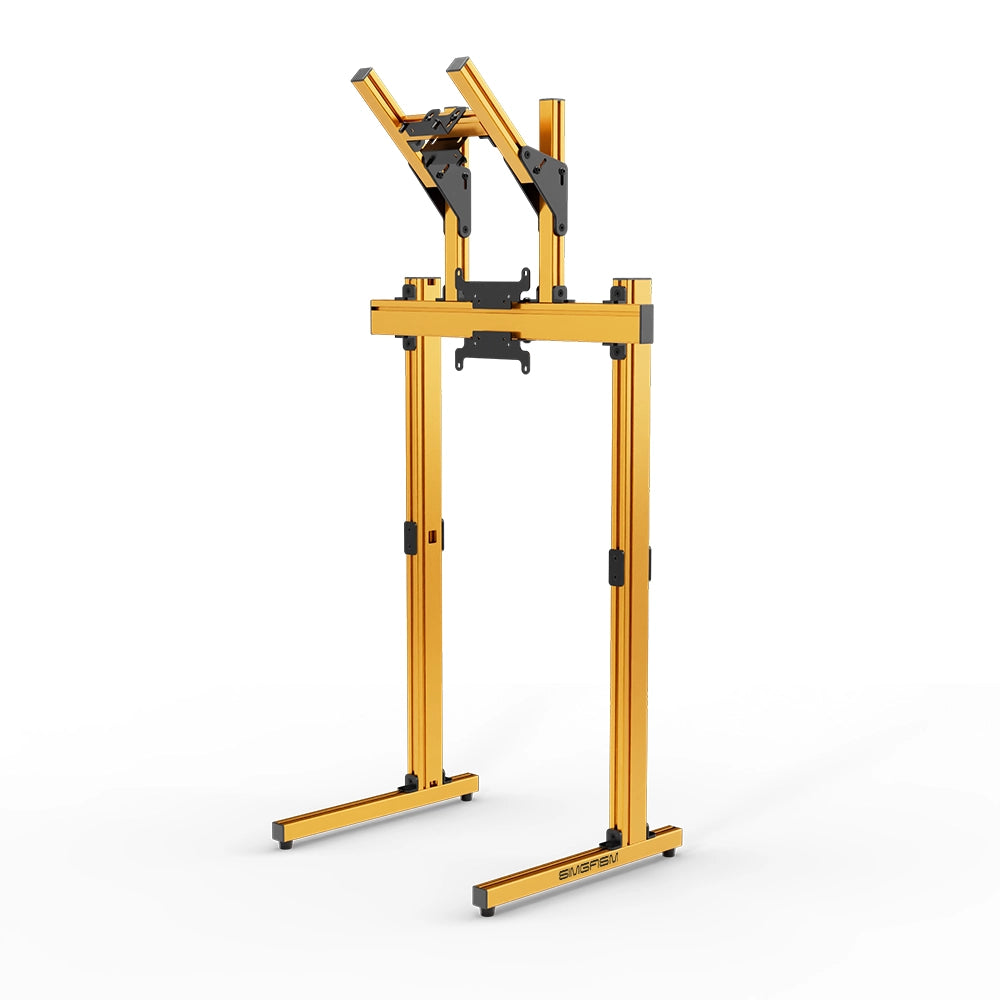SIMGASM Apex Free Standing Double Monitor Stand VESA 75/200 in orange, angled view