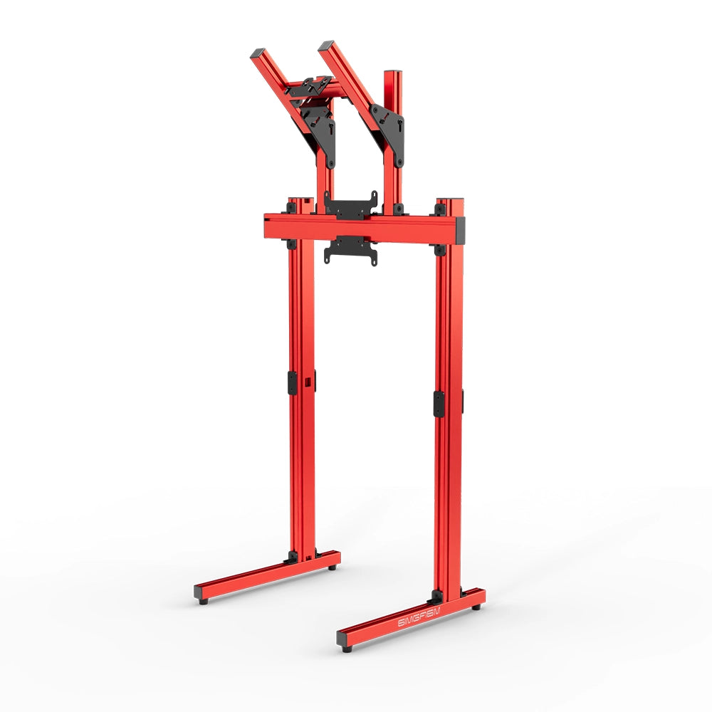 SIMGASM Apex Free Standing Double Monitor Stand VESA 75/200 in red, angled view