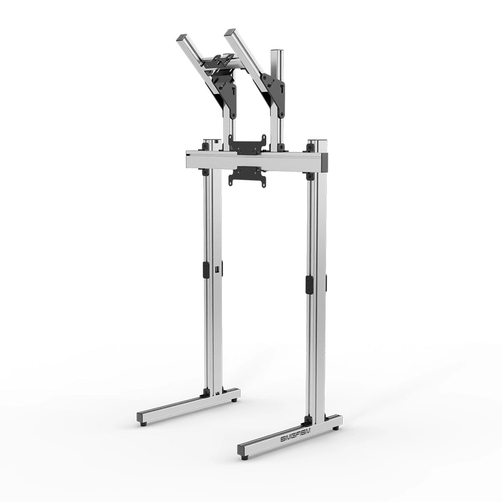 SIMGASM Apex Free Standing Double Monitor Stand VESA 75/200 in silver, angled view