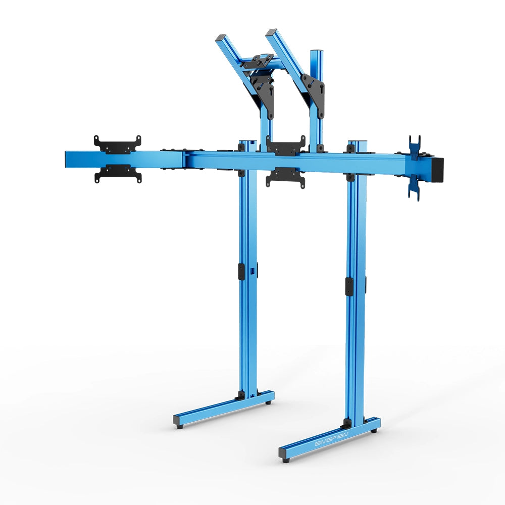 SIMGASM Apex Free Standing Quad Monitor Stand VESA 75/200 in blue, angled view