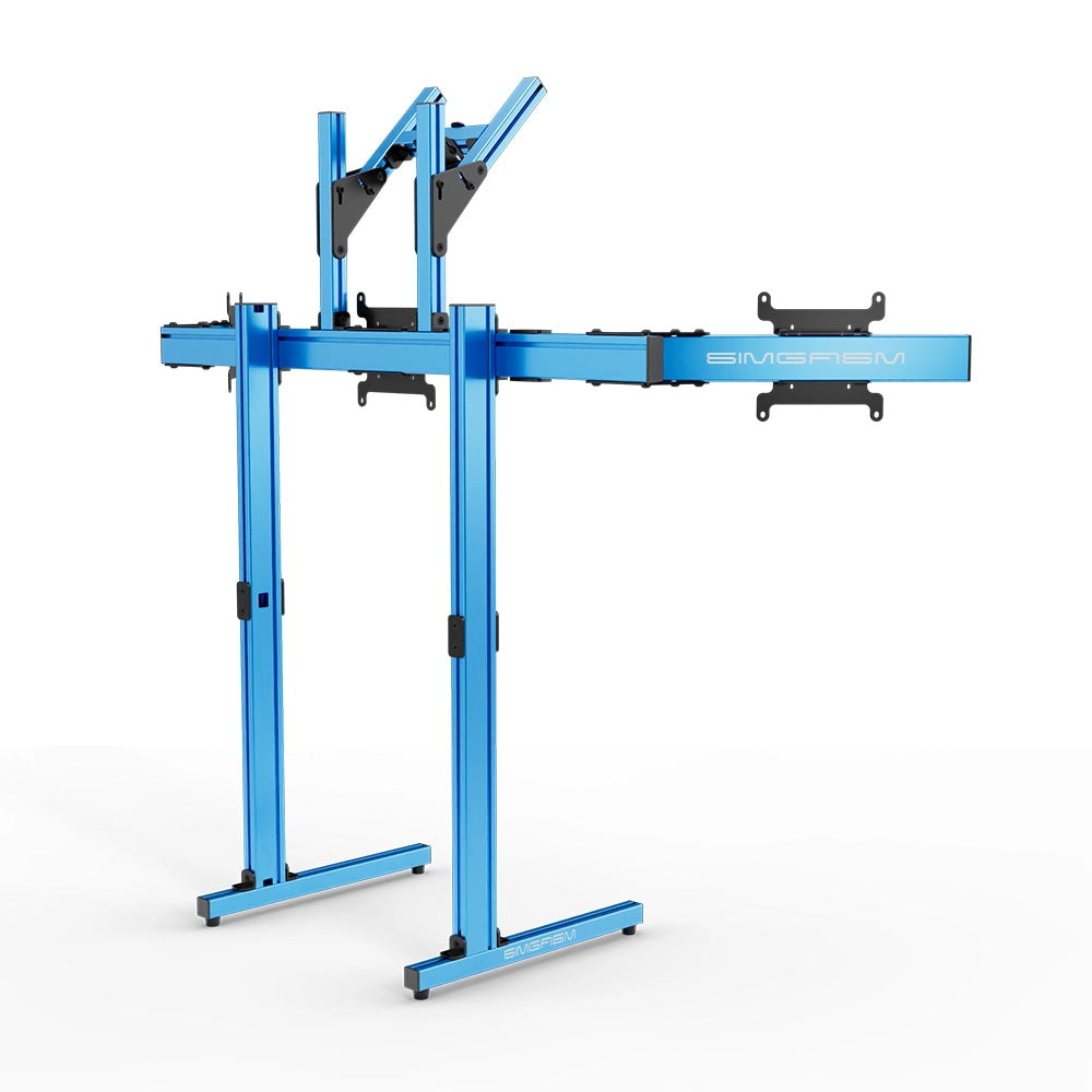 SIMGASM Apex Free Standing Quad Monitor Stand VESA 75/200 in blue, opposite angle